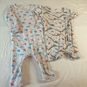 Doodalou Bamboo Pair of One Pieces Footies & Romper- Airplane and Cars